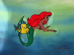 Cel of Ariel swimming off with Founder
