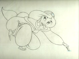 Drawing of Jasmine preparing to splash Aladdin