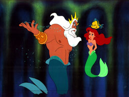 Cel of Triton reprimanding Ariel and Flounder